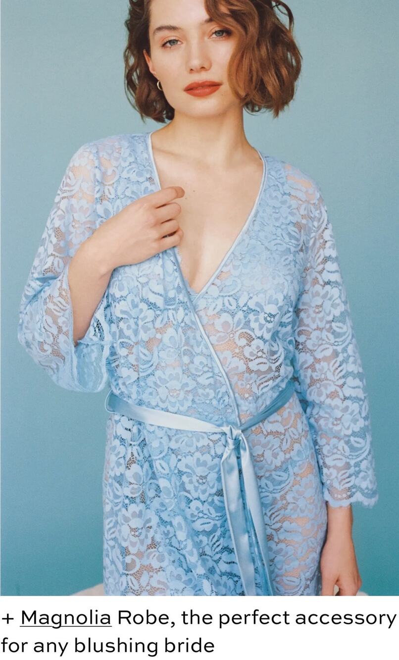 Cosabella Magnolia Sheer Blue Floral Lace Robe 3/4 Sleeve V-Neck Tie